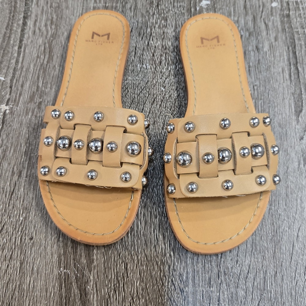 MARC FISHER Tan Sandals with Silver Studs